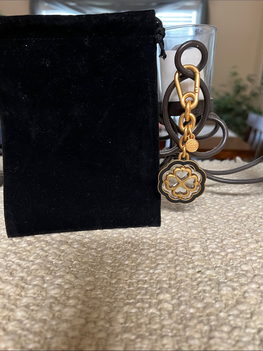 Kate Spade Gold Floral Clover Keychain Charm - Women Accessories NEW